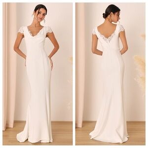 Lulus Forever Beloved White Lace Cap Sleeve Mermaid Maxi Dress